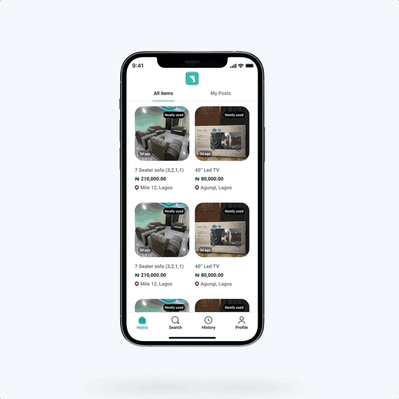 Declut app preview showing browsable listings by category